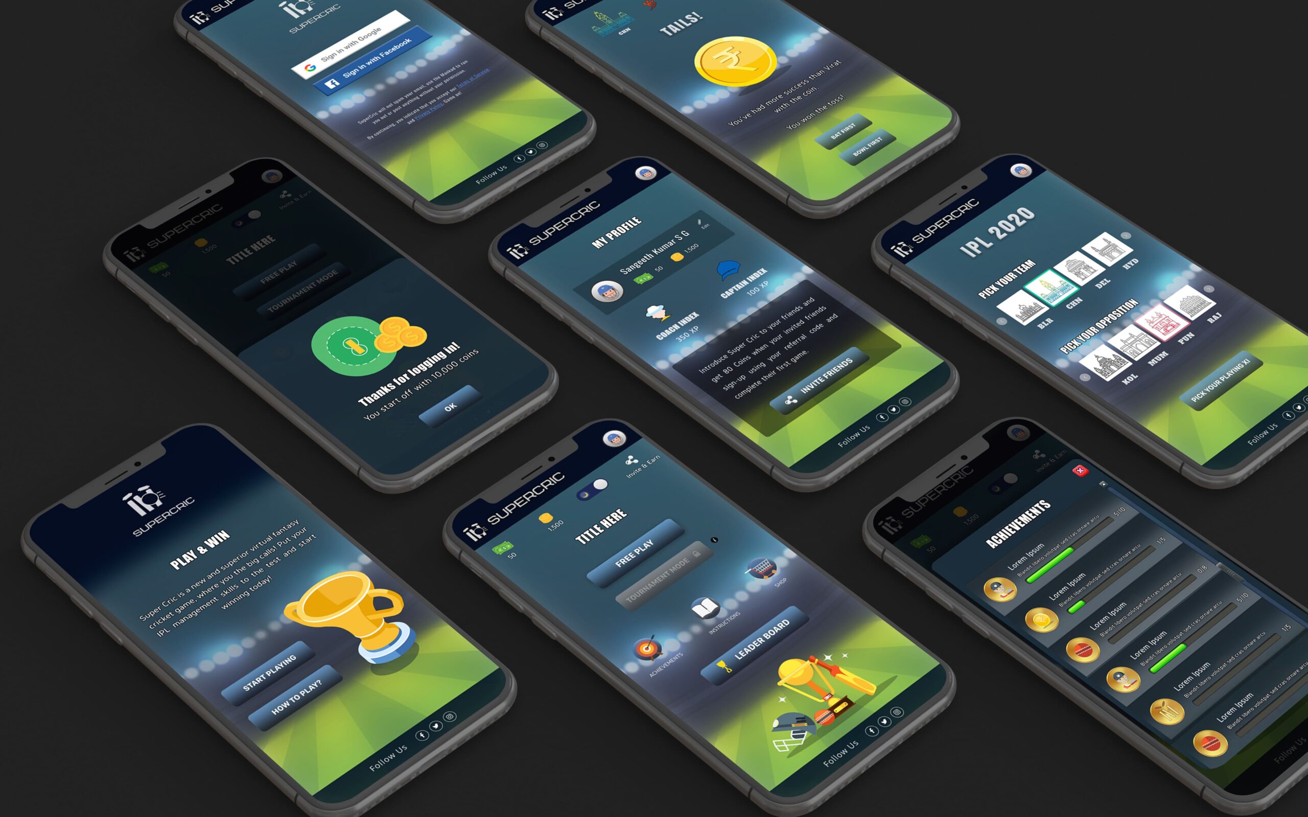 SuperCric UI mockups 1