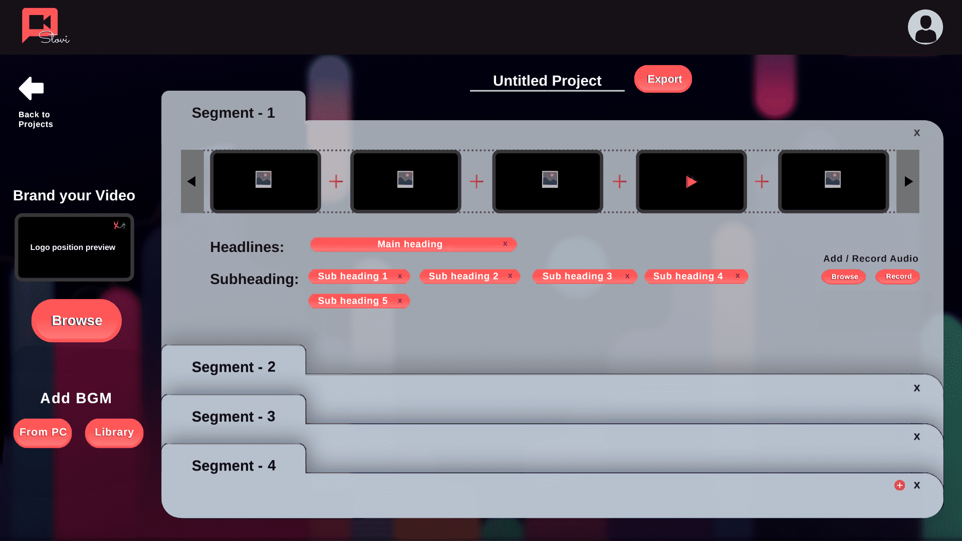 StoVi - Storyboard work area page UI