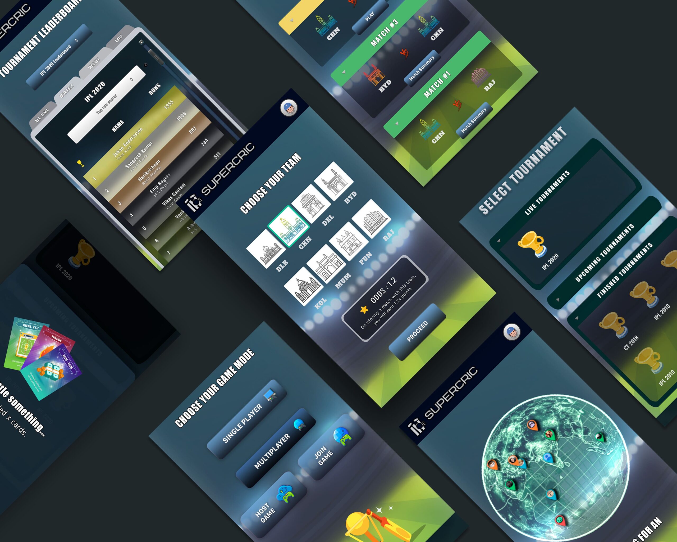 SuperCric Tournament UI mockup