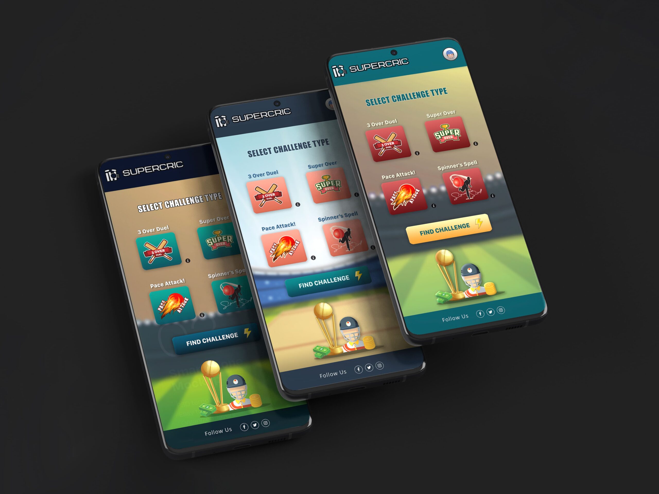 SuperCric Themes UI mockups